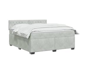 vidaXL Lit boxspring avec Matelas Gris Clair 160 x 200 cm Velours, Chambre contemporaine, Cadre de lit Moderne, tête de lit Ajustable, Matelas Medium Ferme en Velours