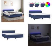 vidaXL Lit boxspring avec matelas & LED Bleu 180x200 cm Tissu - Lit boxspring - Lits boxspring - Lit - Meubles de chambre à coucher