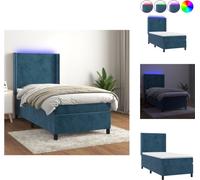 vidaXL Lit Boxspring avec matelas & LED Bleu Foncé 100x200 cm Velours - Lits et Sommiers