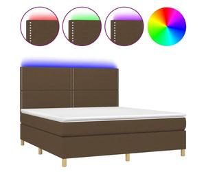 vidaXL Lit boxspring avec matelas & LED brun foncé 160x200 cm Tissu