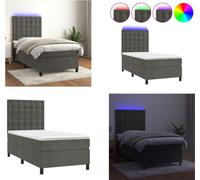 vidaXL Lit boxspring avec matelas & LED Gris foncé 100x200 cm Velours - Lit boxspring - Lits boxspring - Lit - Meubles de chambre à coucher