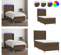 vidaXL Lit boxspring avec matelas & LED Marron foncé 100x200 cm Tissu - Lit boxspring - Lits boxspring - Lit - Meubles de chambre à coucher