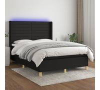 vidaXL Lit boxspring avec matelas & LED Noir 140x190 cm Tissu - Lit boxspring - Lits boxspring - Lit - Meubles de chambre à coucher