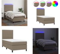 vidaXL Lit boxspring avec matelas & LED Taupe 80x200 cm Tissu - Lit boxspring - Lits boxspring - Lit - Meubles de chambre à coucher