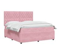vidaXL Lit boxspring LED avec Matelas Rose 140 x 190 cm Velours | La bande LED intégrée offre un environnement frais dans la chambre, un accès facile à l'espace de rangement sous la