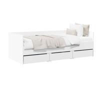 vidaXL Lit d'appoint avec tiroir avec Stockage Blanc Bois d'ingénierie, Cadre de lit Compact, lit Moderne Multifonction, Meuble Gain de Place, Solution de Couchage Pratique avec Rangement