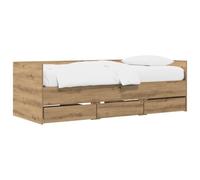 vidaXL Lit d'appoint avec tiroir Chêne Artisanal Bois d'ingénierie, Cadre de lit Compact, lit Moderne Multifonction, Meuble Gain de Place, Solution de Couchage Pratique avec Rangement