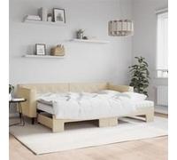 vidaXL Lit de jour avec gigogne et matelas crème 80x200 cm tissu 3197443 Beige G