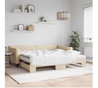 vidaXL Slaapbank met onderschuifbed en matrassen 90x200 cm stof crÃme3197448 Blanc G
