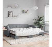 vidaXL Lit de jour avec gigogne et matelas gris clair 90x190 cm tissu Multicolore