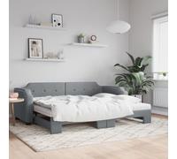 vidaXL Lit de jour avec gigogne et matelas gris clair 90x190 cm tissu Multicolore