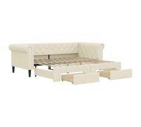 vidaXL Lit de Jour avec Gigogne et Tiroirs, Canapé-lit, Cadre de Lit d'Invité, Lit d'Appoint de Salon Salle de Séjour Intérieur, Moderne, Crème 90x200 cm Similicuir