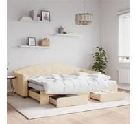 vidaXL Lit de jour avec gigogne et tiroirs crème 80x200 cm tissu 3197565 Beige G