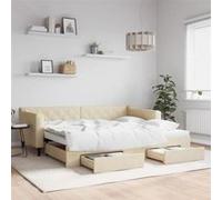 vidaXL Lit de jour avec gigogne et tiroirs sans matelas crème 90x200cm