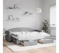 vidaXL Lit de jour avec gigogne et tiroirs gris clair 80x200 cm tissu 3197237 Gris G