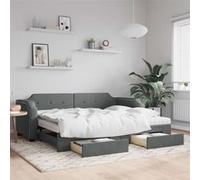 vidaXL Lit de jour avec gigogne et tiroirs gris foncé 100x200 cm tissu 3197694 Gris G