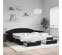vidaXL Lit de jour avec gigogne et tiroirs sans matelas noir 100x200cm