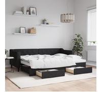 vidaXL Lit de jour avec gigogne et tiroirs Canapé‑lit Tissu Noir 80x200 cm