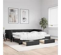 vidaXL Lit de jour avec gigogne et tiroirs noir 90x200 cm tissu