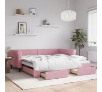 vidaXL Lit de jour avec gigogne et tiroirs rose 100x200 cm velours