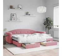 vidaXL Lit de jour avec gigogne et tiroirs rose 80x200 cm velours Multicolore