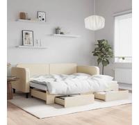 vidaXL Lit de jour avec gigogne et tiroirs sans matelas crème 90x200cm