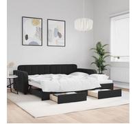 vidaXL Lit de jour avec gigogne et tiroirs sans matelas noir 90x200 cm 3196981