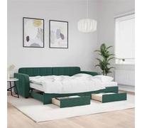 vidaXL Lit de jour avec gigogne et tiroirs vert foncé 90x200cm velours 3197003 Vert G
