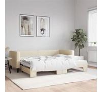 vidaXL – Lit de jour avec lit gigogne 80x200 cm tissu crème – canapé-lit, lit d'appoint
