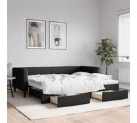 vidaXL Lit de jour 3196616 avec gigogne et tiroirs sans matelas noir 90x200 cm