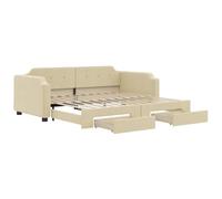 vidaXL Lit de Jour avec Lit Gigogne et Tiroirs, Canapé-lit avec Rangement, Lit d'Invité, Meuble de Chambre à Coucher Salon, Moderne, Crème 100x200 cm Tissu