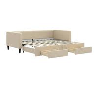vidaXL Lit de jour, canapé-lit extensible avec tiroirs, lit d'appoint, pour chambre à coucher, salon, canapé, lit gigogne, crème, 90 x 200 cm en tissu