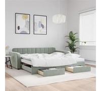 vidaXL Lit de jour et gigogne et tiroirs gris clair 100x200 cm velours 3197008 Gris G
