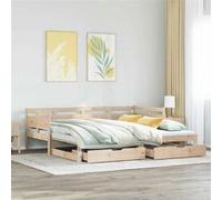 vidaXL Lit de jour et lit gigogne et tiroirs 90x190 cm bois pin massif, canapé-lit, lit d'invité, lit de jour en bois, lit 3302235 Beige G