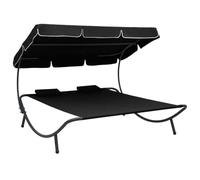 vidaXL Lit de Repos d'extérieur avec auvent et oreillers Noir