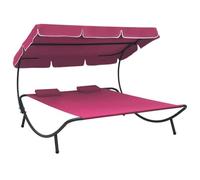 vidaXL Lit de Repos d'extérieur avec auvent et oreillers Rose