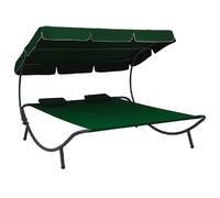 vidaXL Chaise longue avec toit solaire et coussin vert