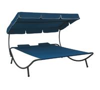 vidaXL Chaise longue avec toit solaire et coussin Bleu