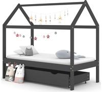 vidaXL Lit d'enfant avec tiroir gris foncé pin massif 80x160 cm - Cadre de lit enfant - Cadre de lit enfant - Lit d'enfant