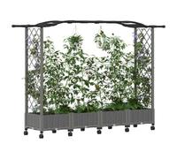 vidaXL Lit Élevé avec Treillis et Toit Gris Clair 207 x 40 x 129 cm PP, Jardinière Moderne, surélevée avec Toit, Mobile, pour Herbes, légumes, idées de Jardinage Urbain