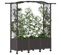 vidaXL Jardinière surélevée avec treillis et toit, couleur marron, 164 x 40 x 144 cm, en polypropylène