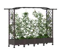 vidaXL Lit Élevé avec Treillis et Toit Marron 207 x 40 x 129 cm PP, Jardinière Moderne, surélevée avec Toit, Mobile, pour Herbes, légumes, idées de Jardinage Urbain