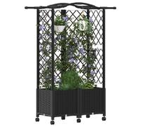 vidaXL Jardinière surélevée avec treillis et toit, noir, 122 x 40 x 144 cm, PP, mobile