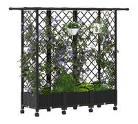 Jardinière surélevée vidaXL avec treillis et toit, noir, 164 x 40 x 127 cm, PP