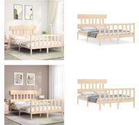 vidaXL Lit en bois massif avec tête de lit 140x190 cm - Cadre de lit - Cadre de lit - Lit - Lit double