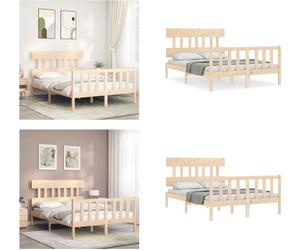 vidaXL Lit en bois massif avec tête de lit 140x190 cm - Cadre de lit - Cadre de lit - Lit - Lit double