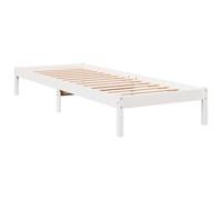 vidaXL Lit en bois massif extra long, sans matelas, cadre de lit avec sommier à lattes, lit simple pour chambre à coucher, blanc, 90 x 210 cm en pin