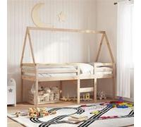 vidaXL Lit haut avec toit 75x190 cm bois de pin massif, lit, cadre de lit, lit mezzanine, meuble de chambre à coucher, 3282101 Beige