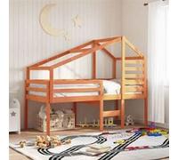 vidaXL Lit haut avec toit cire marron 80x200 cm bois de pin massif, lit, cadre de lit, lit mezzanine, meuble de chambre 3281976 Marron