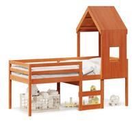 vidaXL Lit haut avec toit cire marron 90x200 cm bois de pin massif